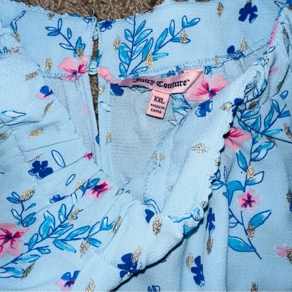 Juicy Couture Light Blue Floral MiNI Dress XXL high neck summer dress - Picture 9 of 10